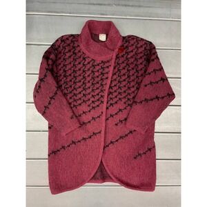 Vintage Alafoss‎ Cardigan Sweater Womens Small Red Pure Wool Icelandic Nordic